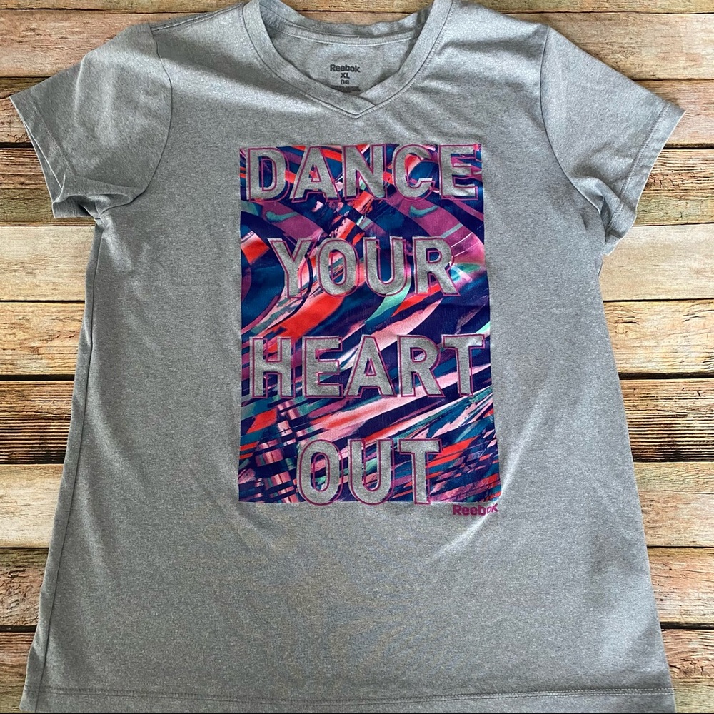Reebok Girls Dance Your Heart Out Top Size 16 Graphic Tee Short Sleeve Polyester